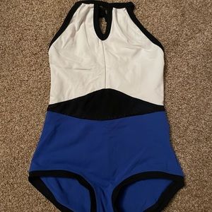 5 Dancewear YXL leotard: royal blue, black & white
